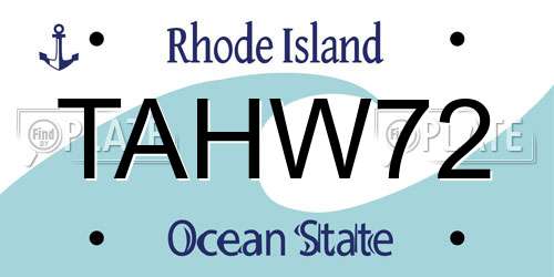 TAHW72 Rhode Island License Plate