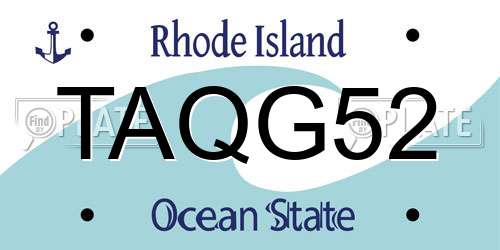 TAQG52 Rhode Island License Plate