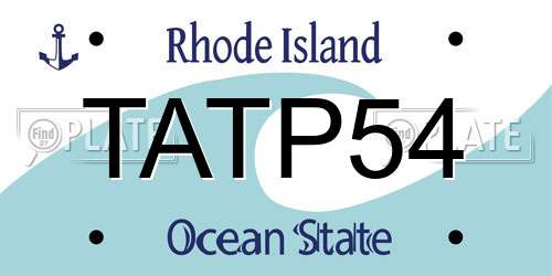 TATP54 Rhode Island License Plate