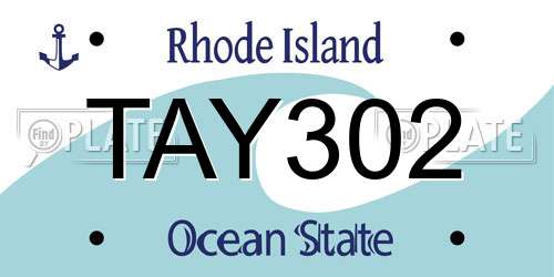 TAY302 Rhode Island License Plate