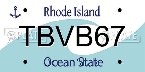 TBVB67 Rhode Island License Plate
