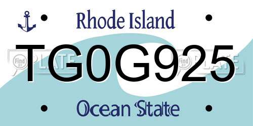 TG0G925 Rhode Island License Plate