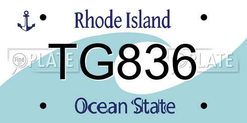 TG836 Rhode Island License Plate