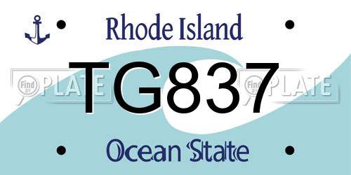 TG837 Rhode Island License Plate