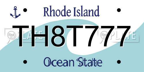 TH8T777 Rhode Island License Plate