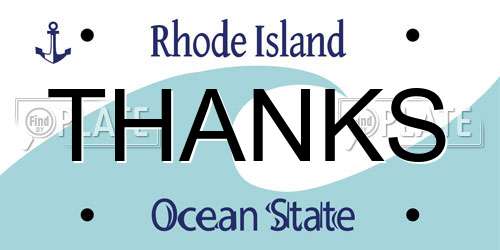 THANKS Rhode Island License Plate