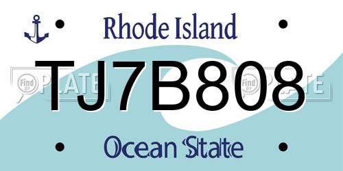TJ7B808 Rhode Island License Plate