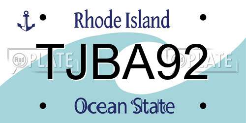 TJBA92 Rhode Island License Plate