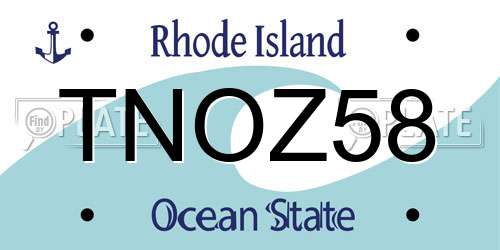 TNOZ58 Rhode Island License Plate