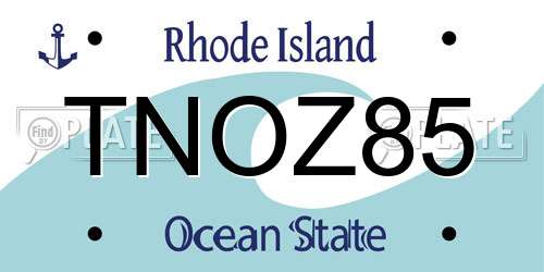 TNOZ85 Rhode Island License Plate
