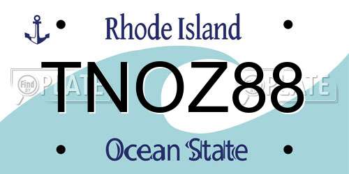 TNOZ88 Rhode Island License Plate