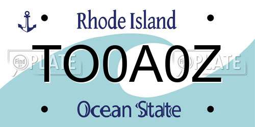 TO0A0Z Rhode Island License Plate