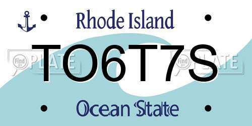 TO6T7S Rhode Island License Plate