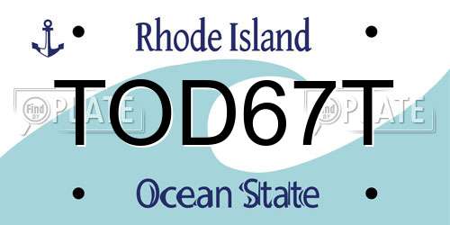 TOD67T Rhode Island License Plate
