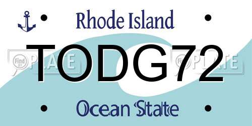 TODG72 Rhode Island License Plate