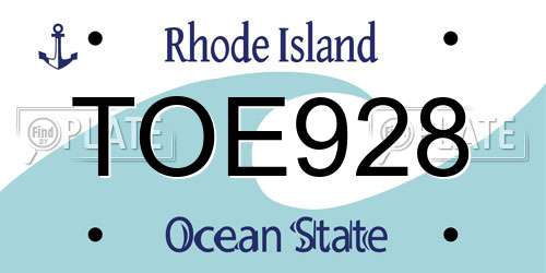 TOE928 Rhode Island License Plate