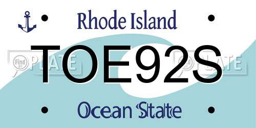 TOE92S Rhode Island License Plate
