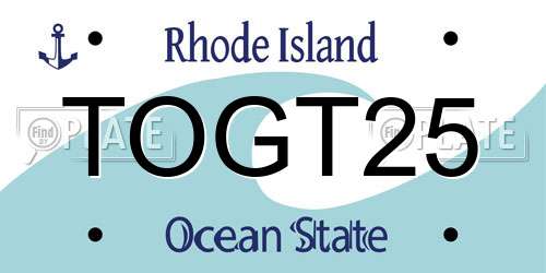 TOGT25 Rhode Island License Plate
