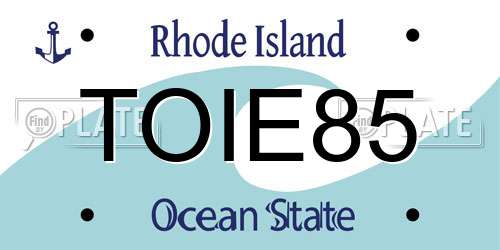 TOIE85 Rhode Island License Plate