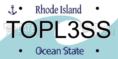 TOPL3SS Rhode Island License Plate