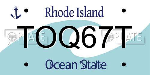 TOQ67T Rhode Island License Plate