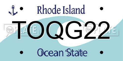 TOQG22 Rhode Island License Plate