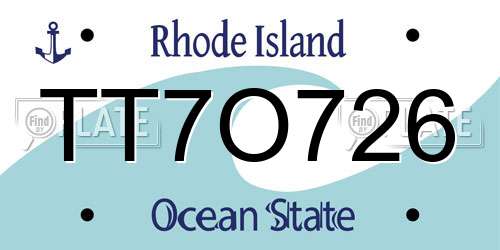 TT7O726 Rhode Island License Plate