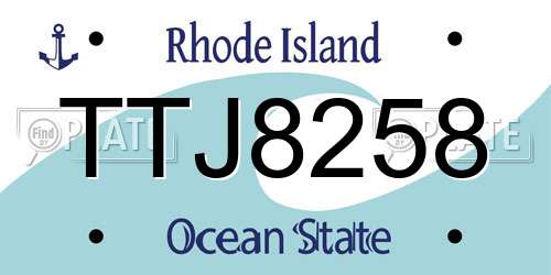 TTJ8258 Rhode Island License Plate