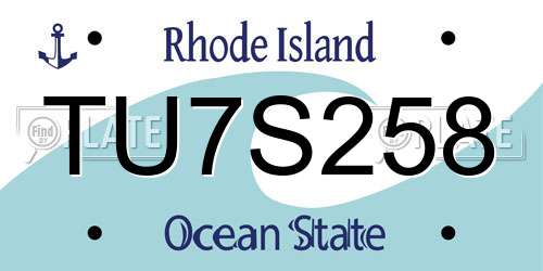 TU7S258 Rhode Island License Plate