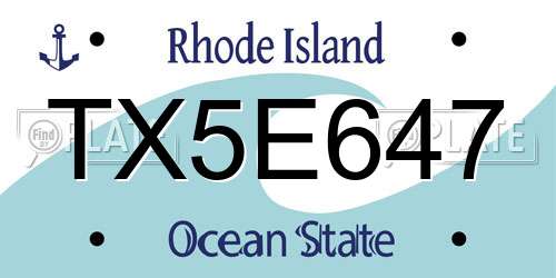 TX5E647 Rhode Island License Plate