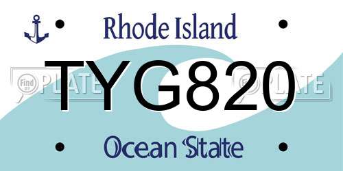 TYG820 Rhode Island License Plate