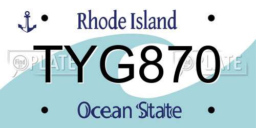 TYG870 Rhode Island License Plate