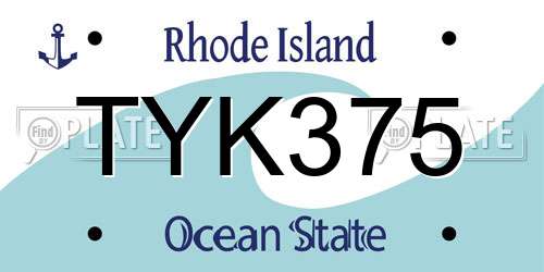 TYK375 Rhode Island License Plate