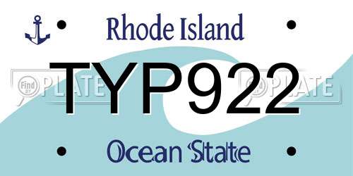 TYP922 Rhode Island License Plate