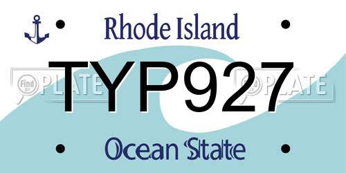 TYP927 Rhode Island License Plate