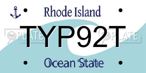 TYP92T Rhode Island License Plate
