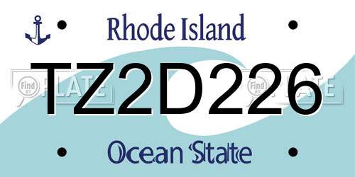 TZ2D226 Rhode Island License Plate