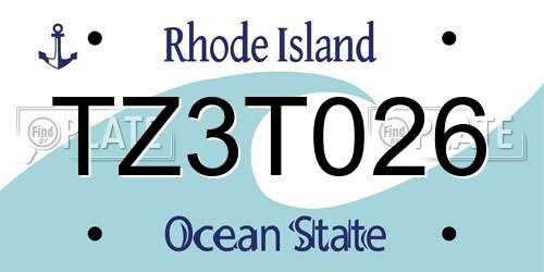 TZ3T026 Rhode Island License Plate