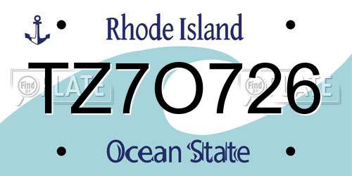 TZ7O726 Rhode Island License Plate