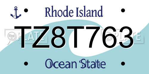 TZ8T763 Rhode Island License Plate