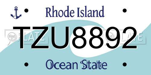 TZU8892 Rhode Island License Plate