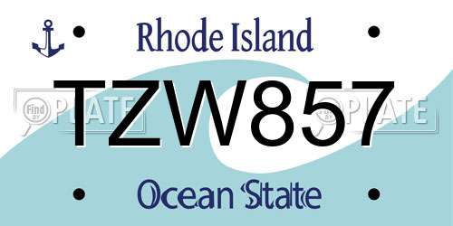 TZW857 Rhode Island License Plate
