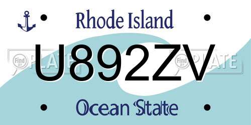 U892ZV Rhode Island License Plate