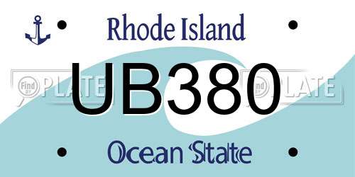 UB380 Rhode Island License Plate