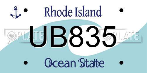 UB835 Rhode Island License Plate