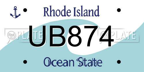 UB874 Rhode Island License Plate
