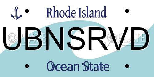 UBNSRVD Rhode Island License Plate