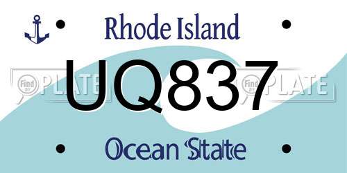 UQ837 Rhode Island License Plate