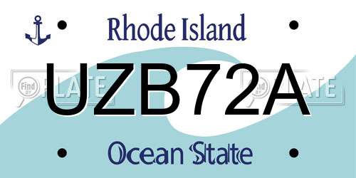 UZB72A Rhode Island License Plate