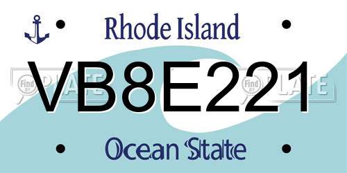 VB8E221 Rhode Island License Plate
